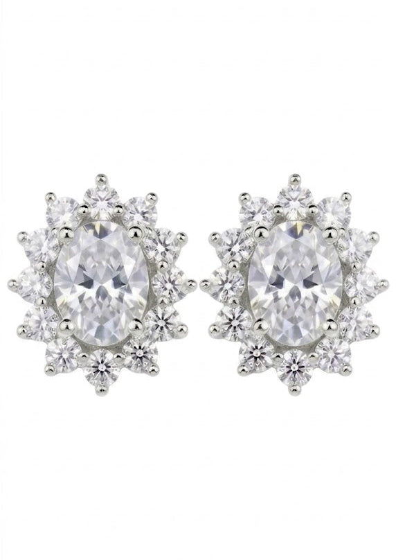 Royal Oval Sunburst Halo Earrings