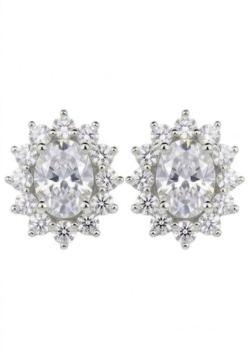 Royal Oval Sunburst Halo Earrings