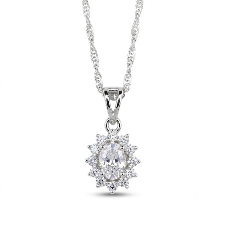 Royal Oval Sunburst Halo Pendant
