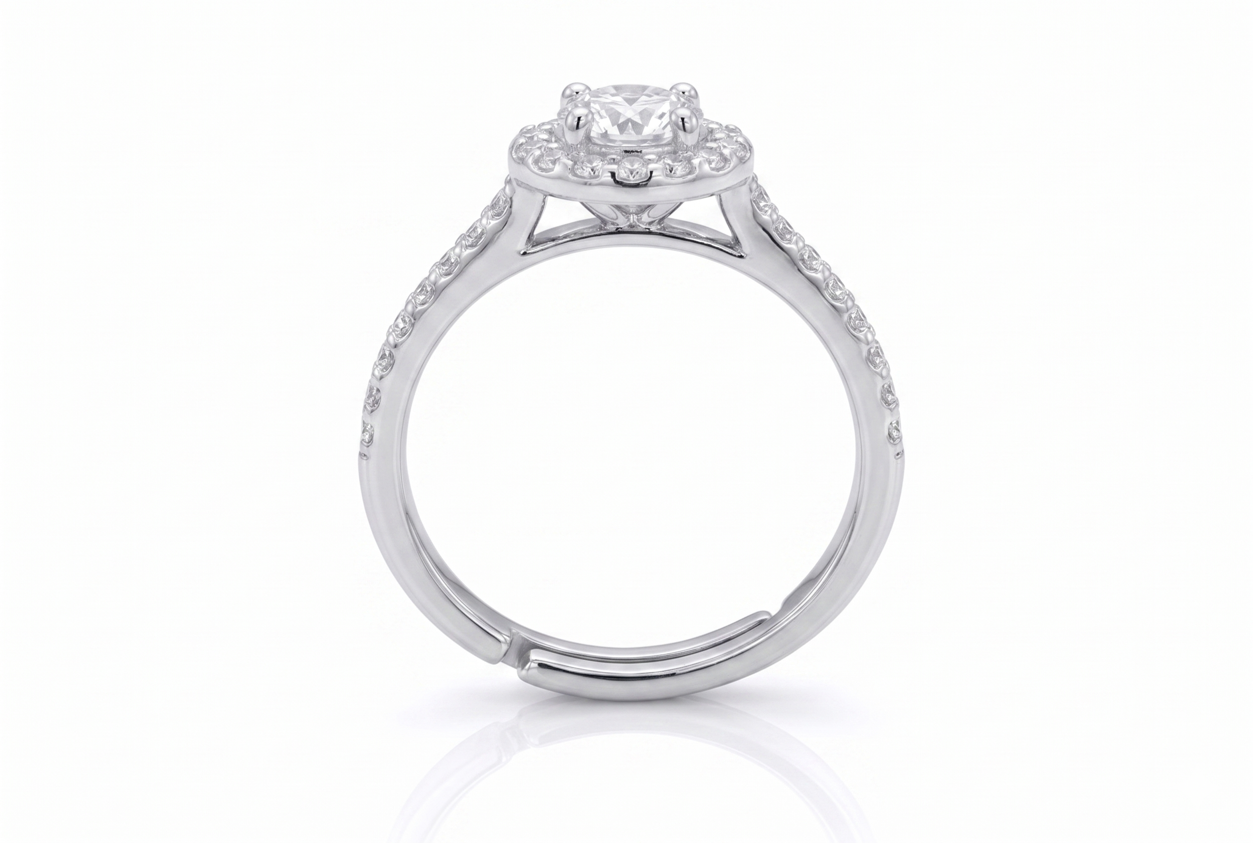 Silver Round Halo Solitaire Ring