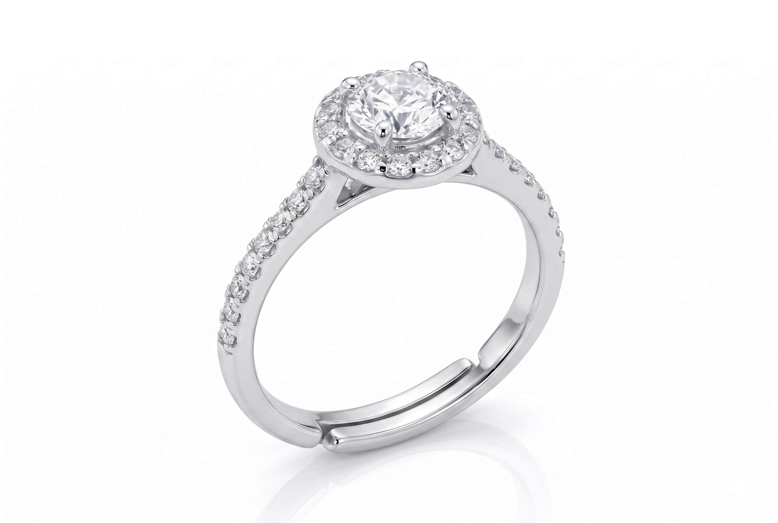 Silver Round Halo Solitaire Ring