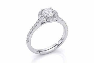 Silver Round Halo Solitaire Ring