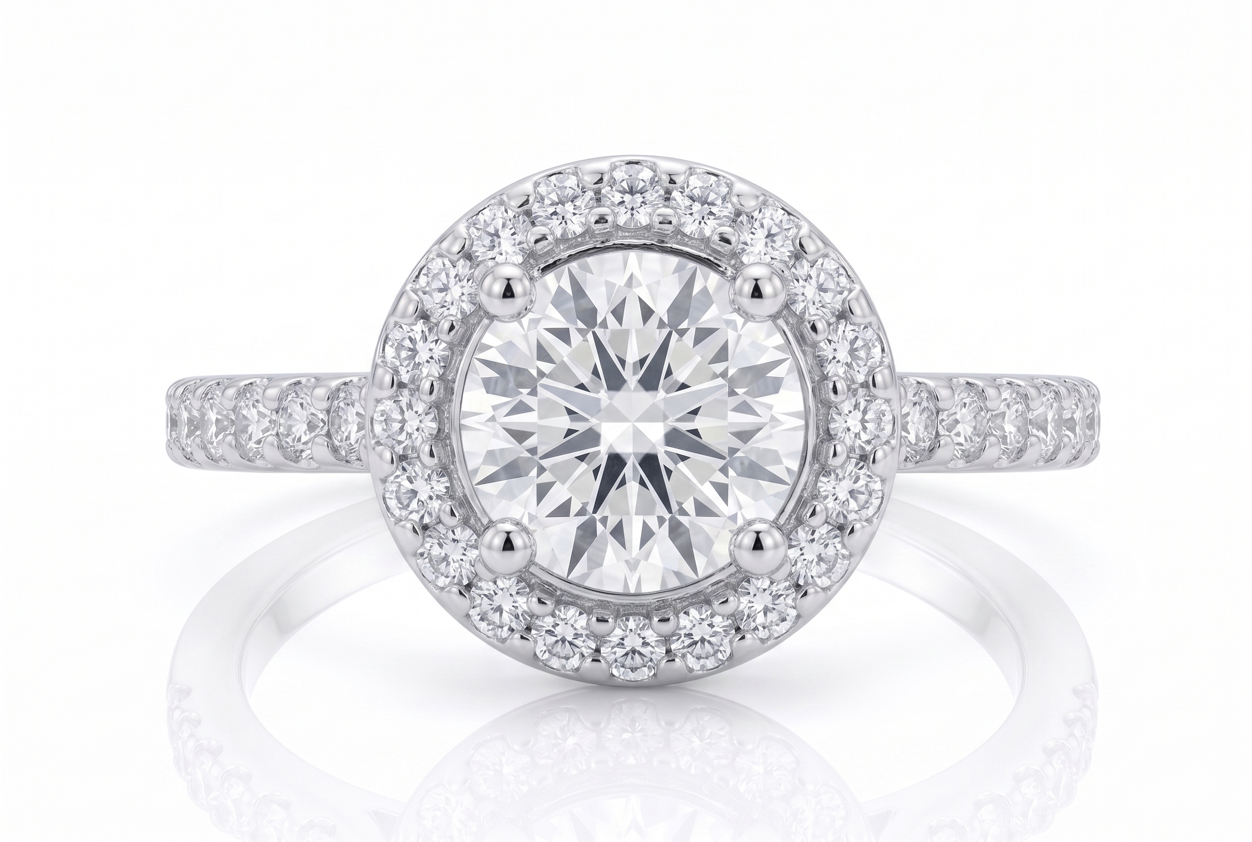 Silver Round Halo Solitaire Ring