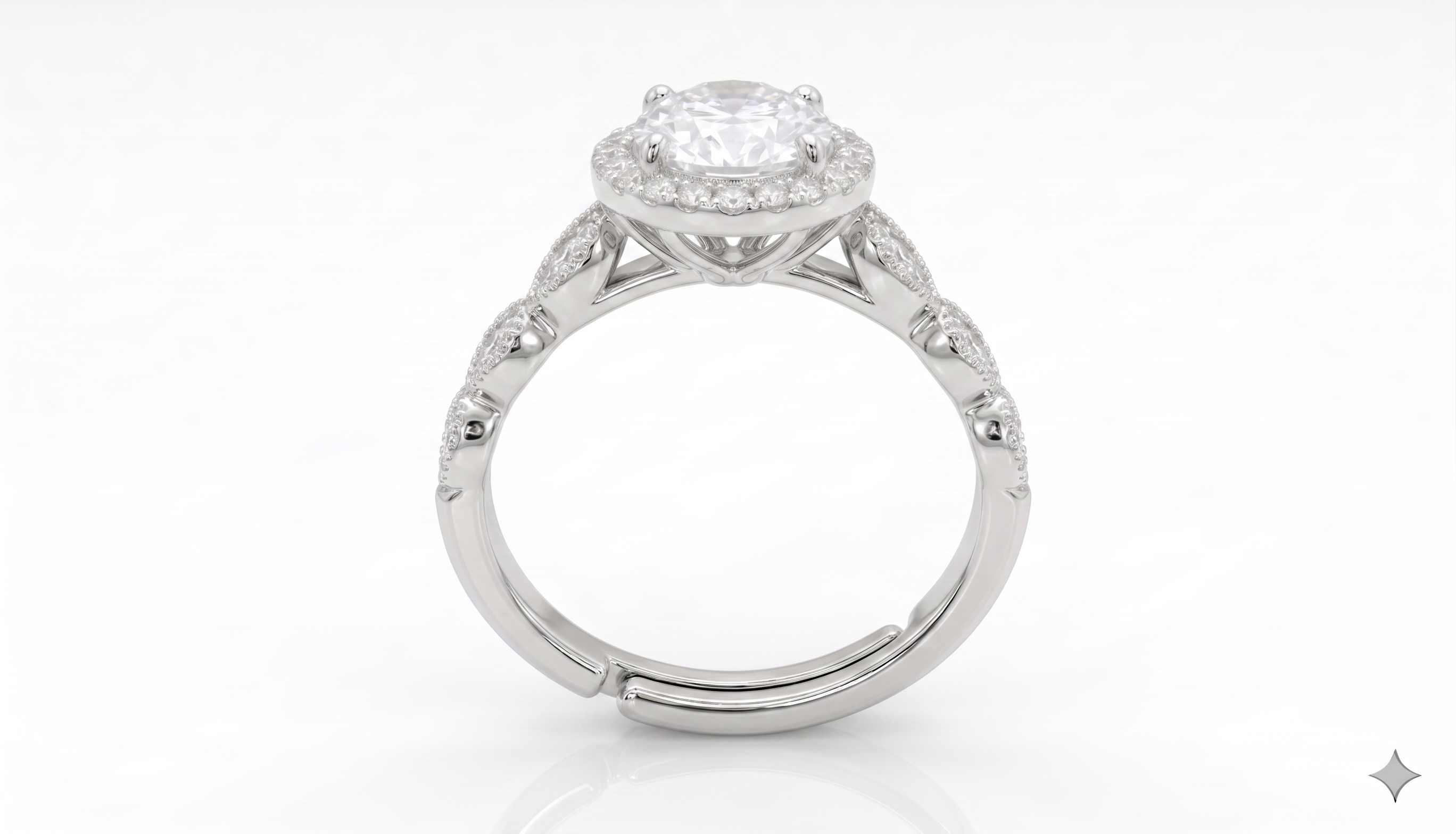 Silver Oval Halo Solitaire Ring