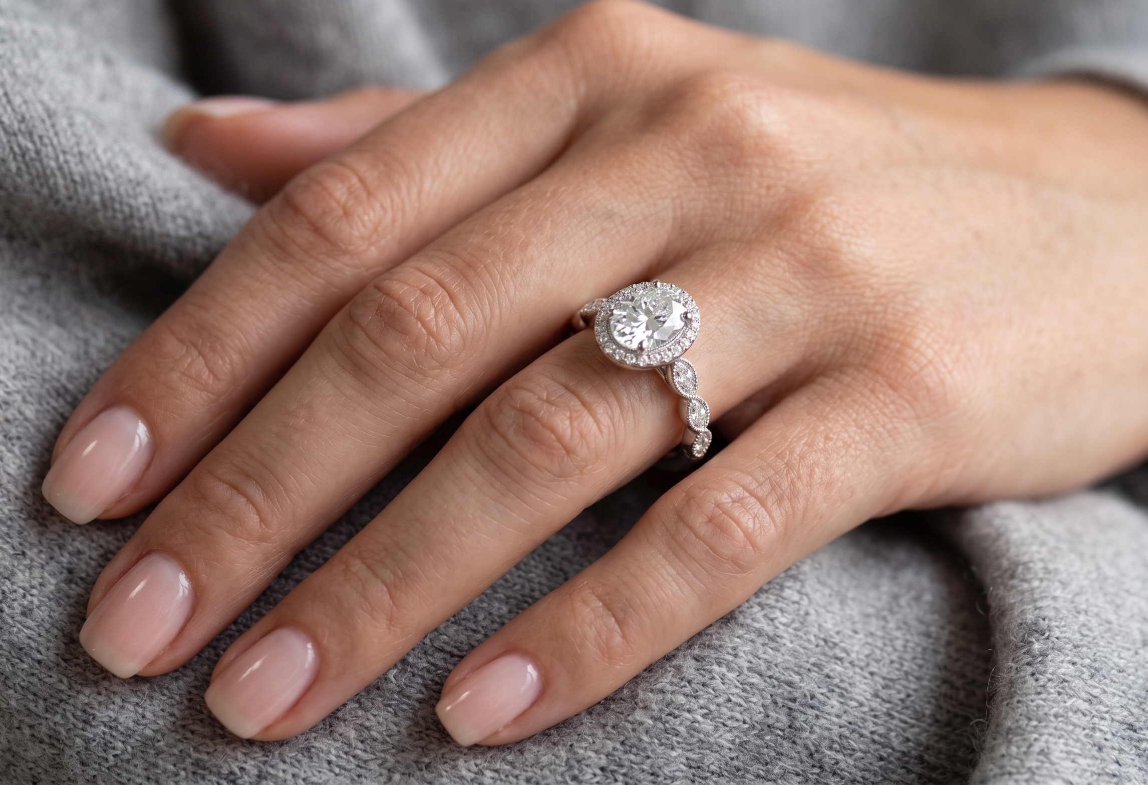Silver Oval Halo Solitaire Ring