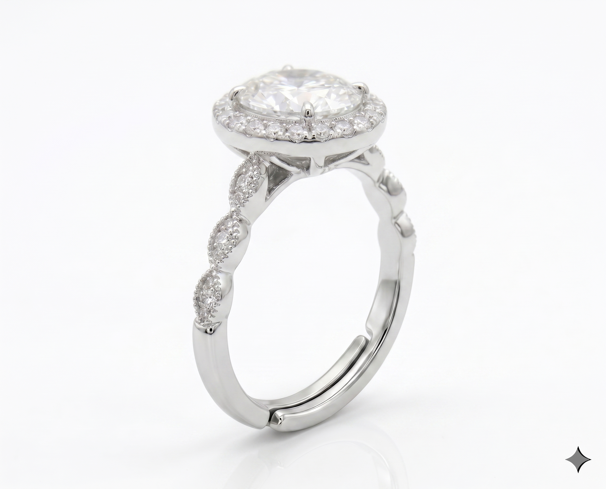 Silver Oval Halo Solitaire Ring