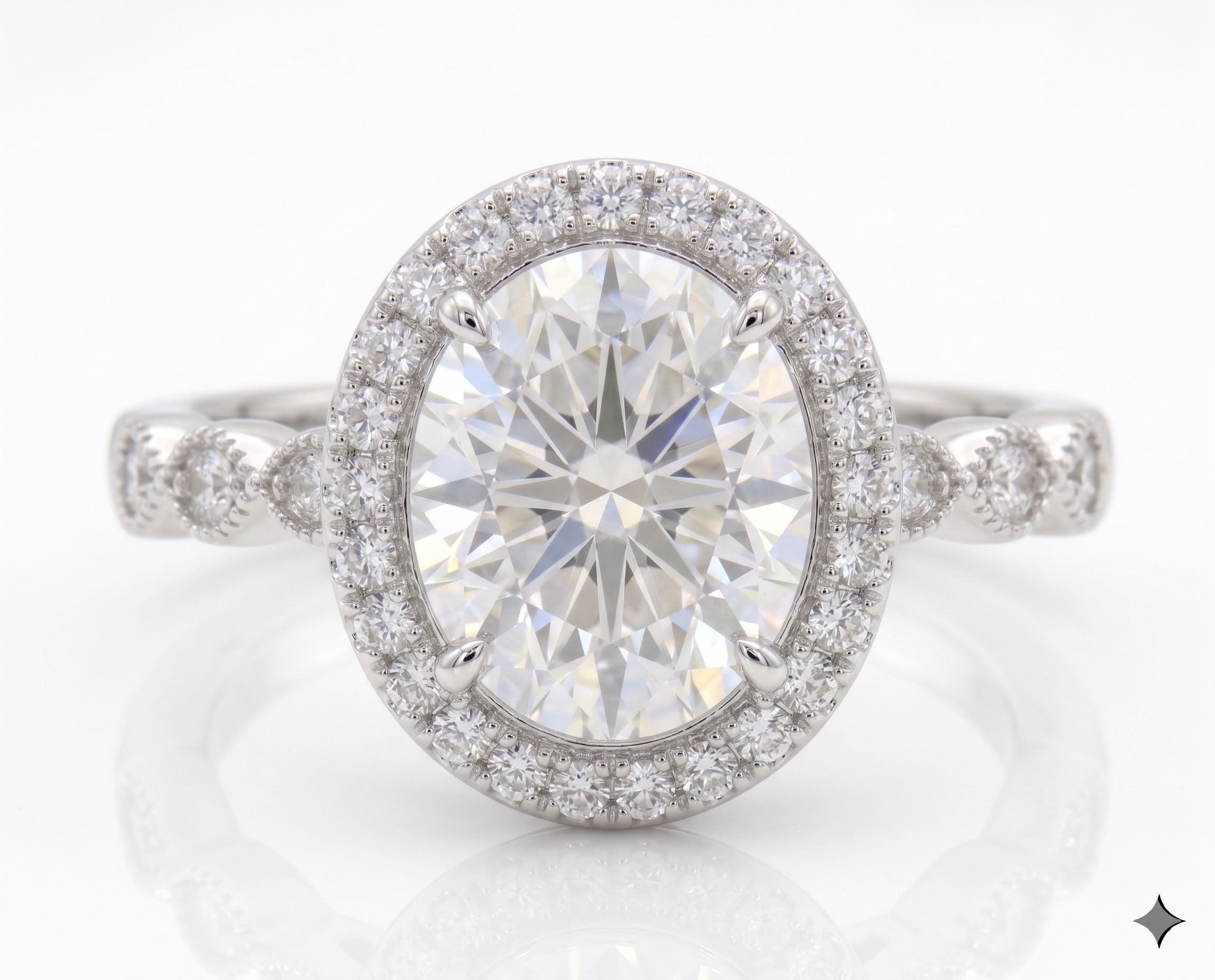 Silver Oval Halo Solitaire Ring