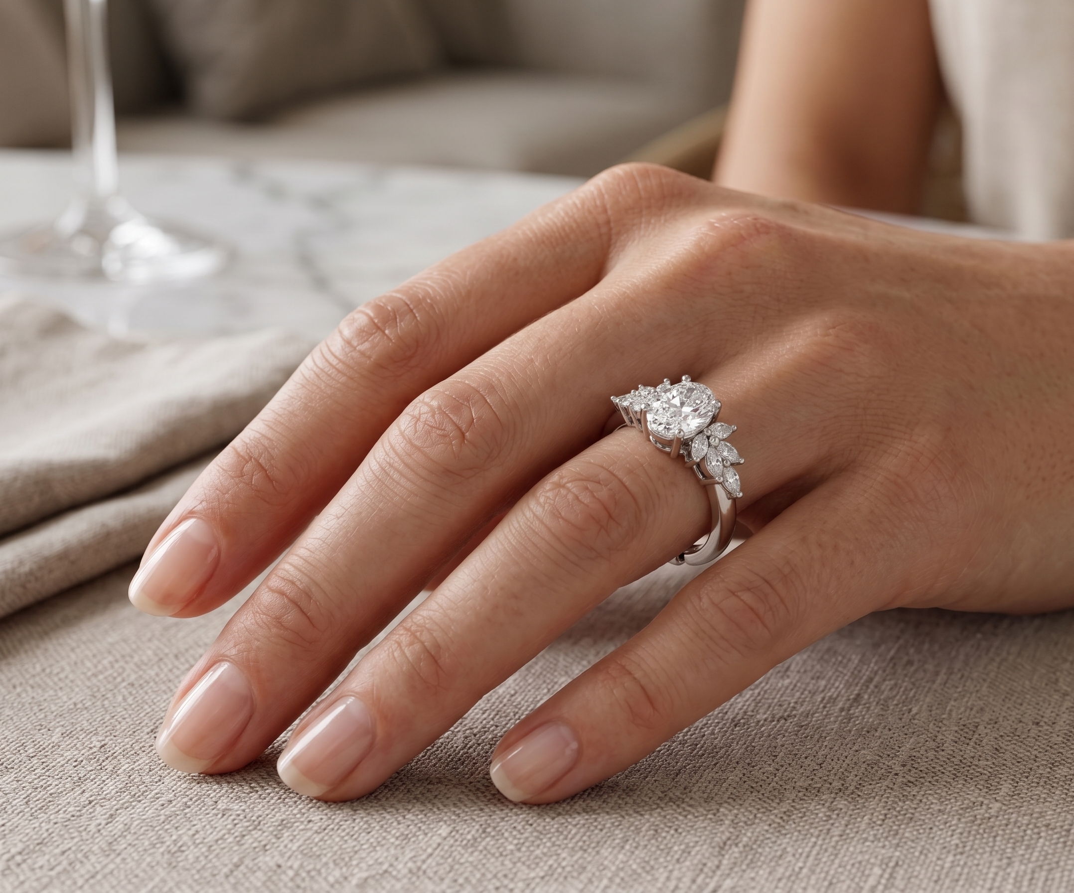 Silver Oval Botanical Cluster Ring