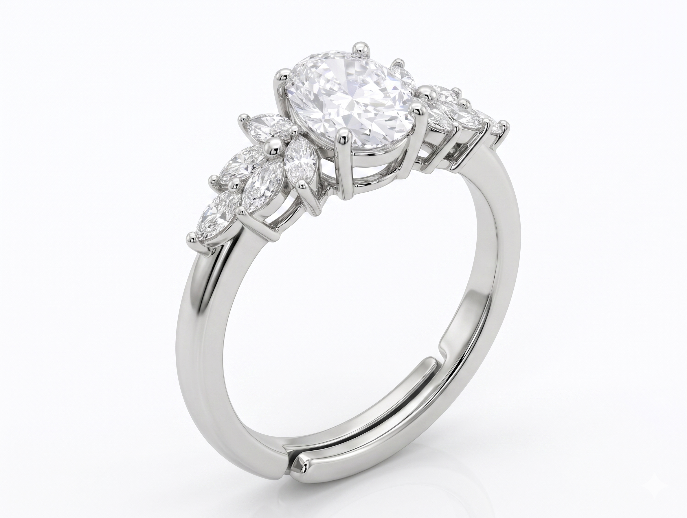 Silver Oval Botanical Cluster Ring