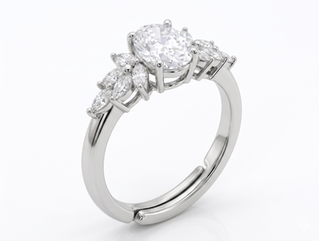 Silver Oval Botanical Cluster Ring