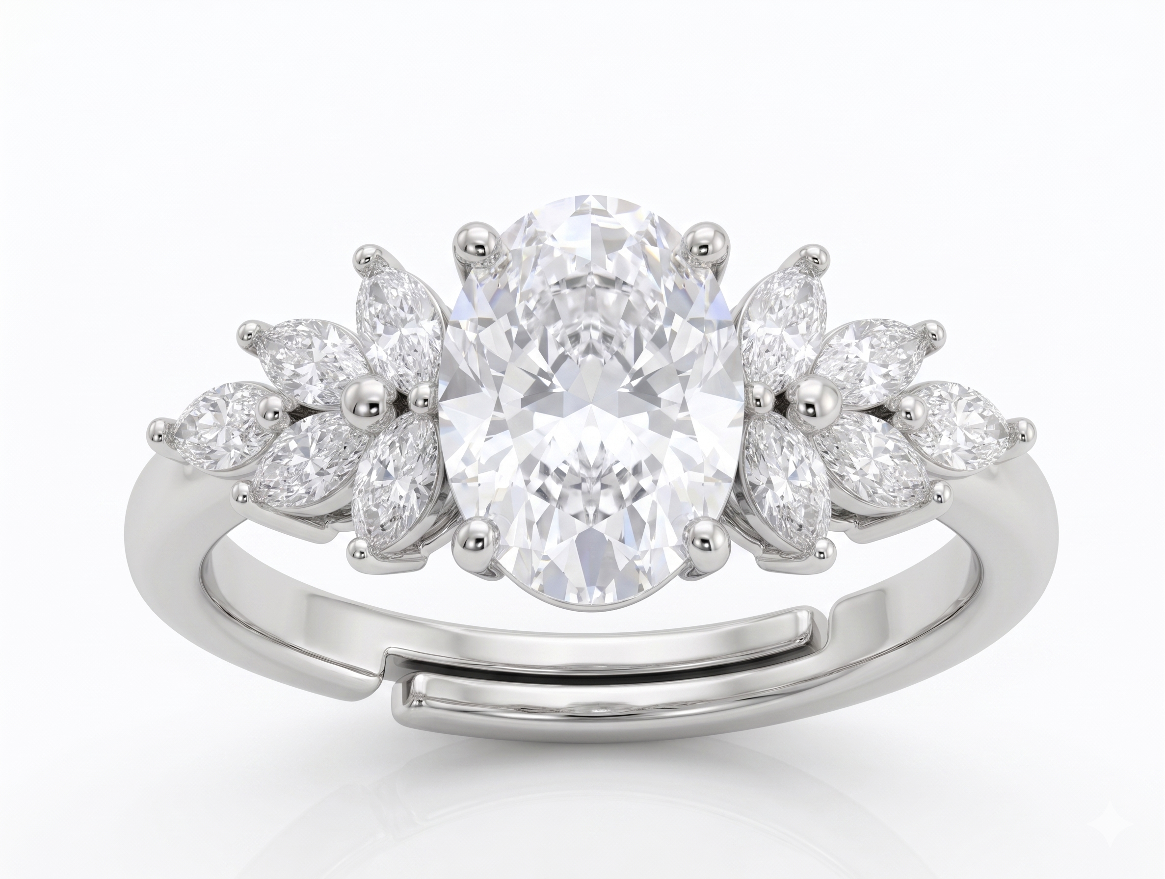 Silver Oval Botanical Cluster Ring