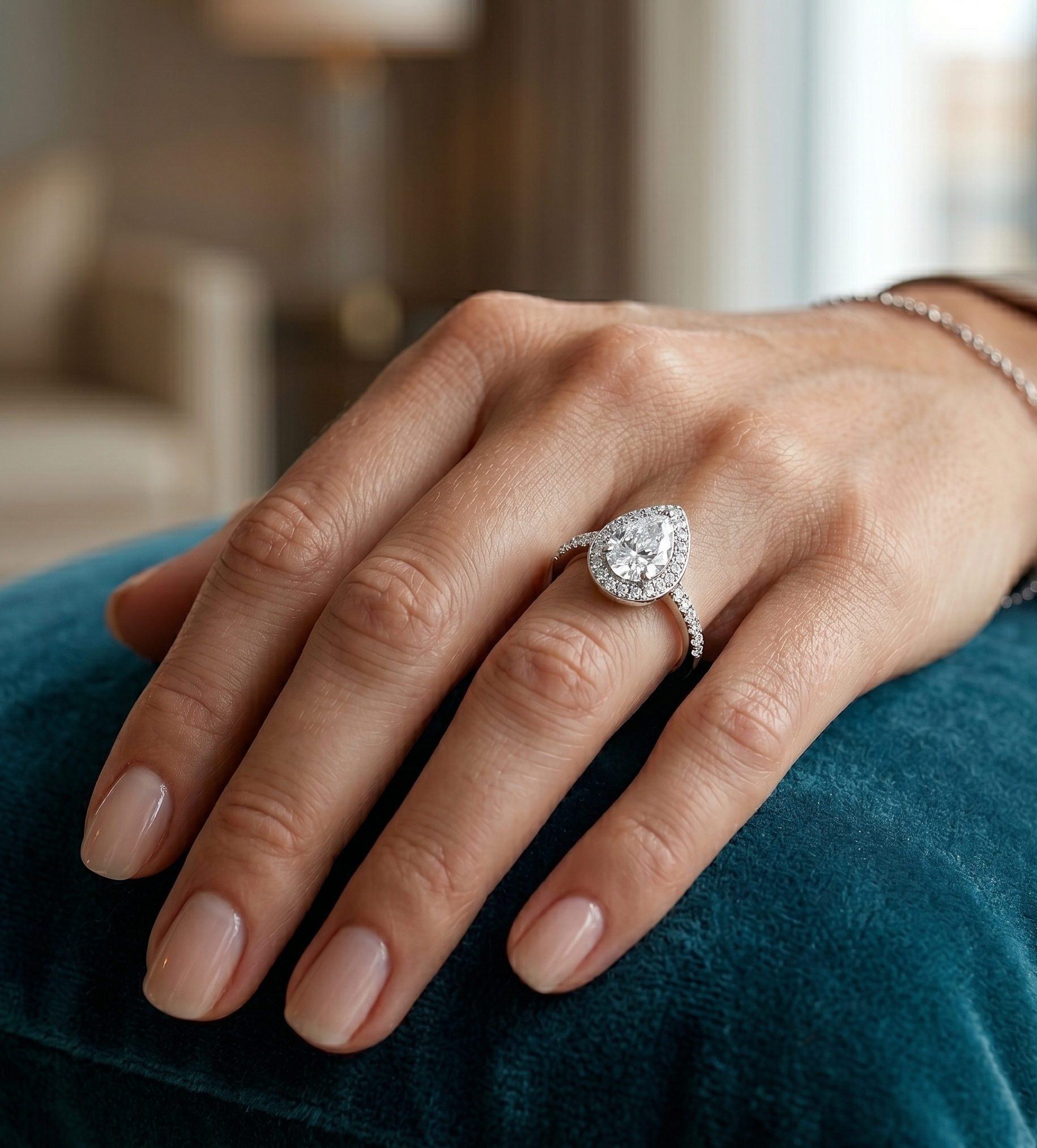 Silver Pear Luminary Ring