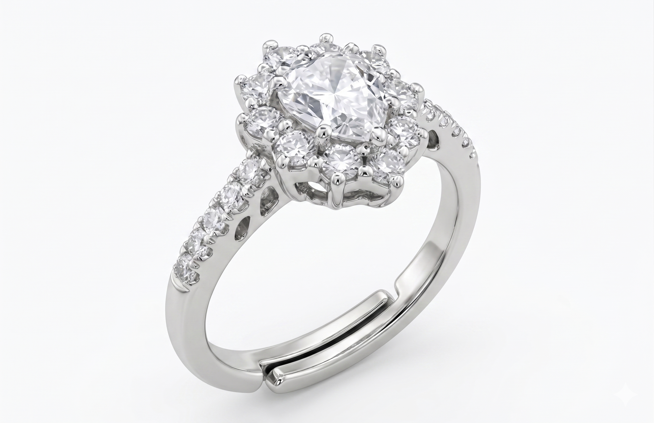 Silver Pear Sunburst Ring