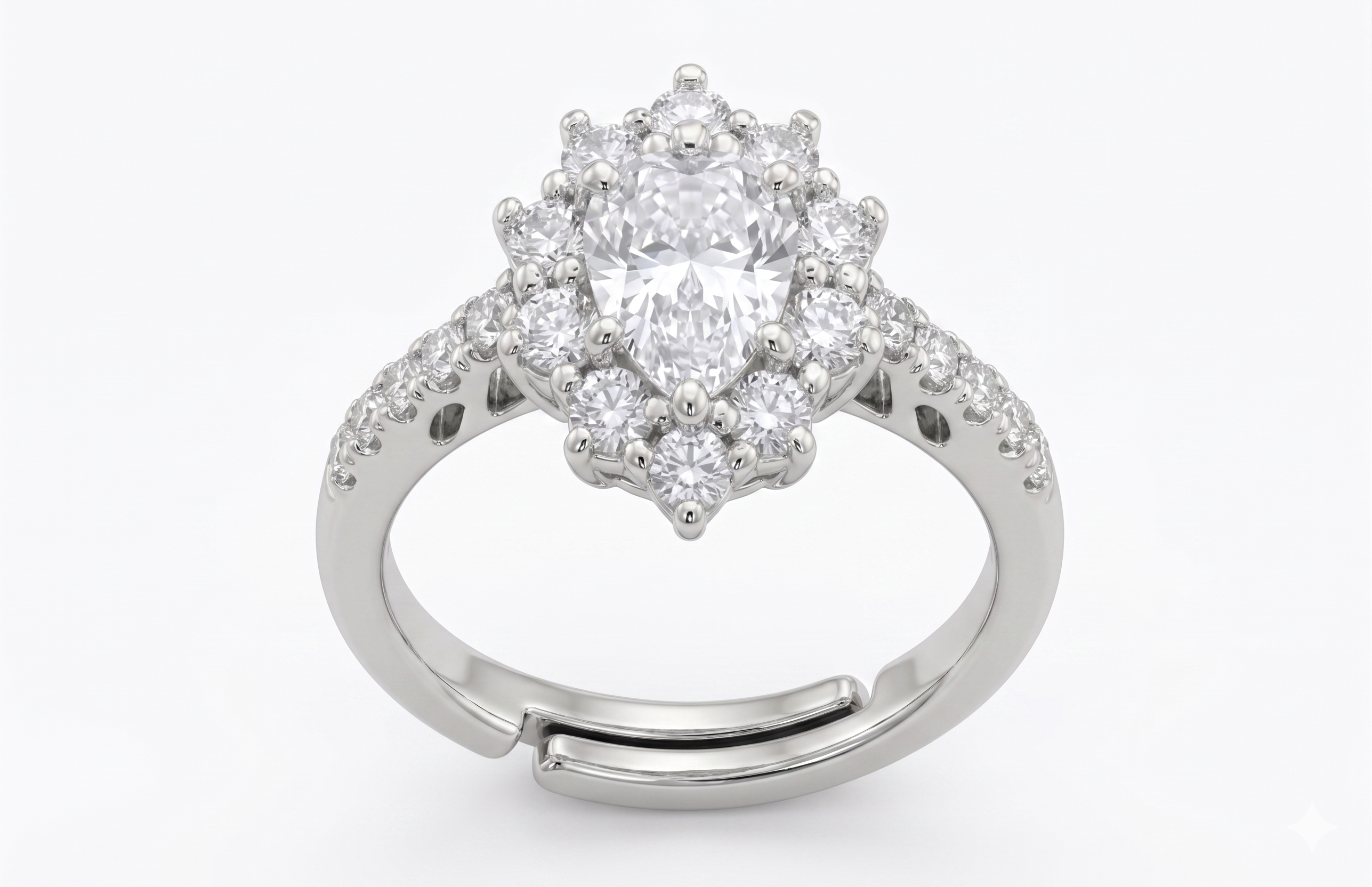 Silver Pear Sunburst Ring
