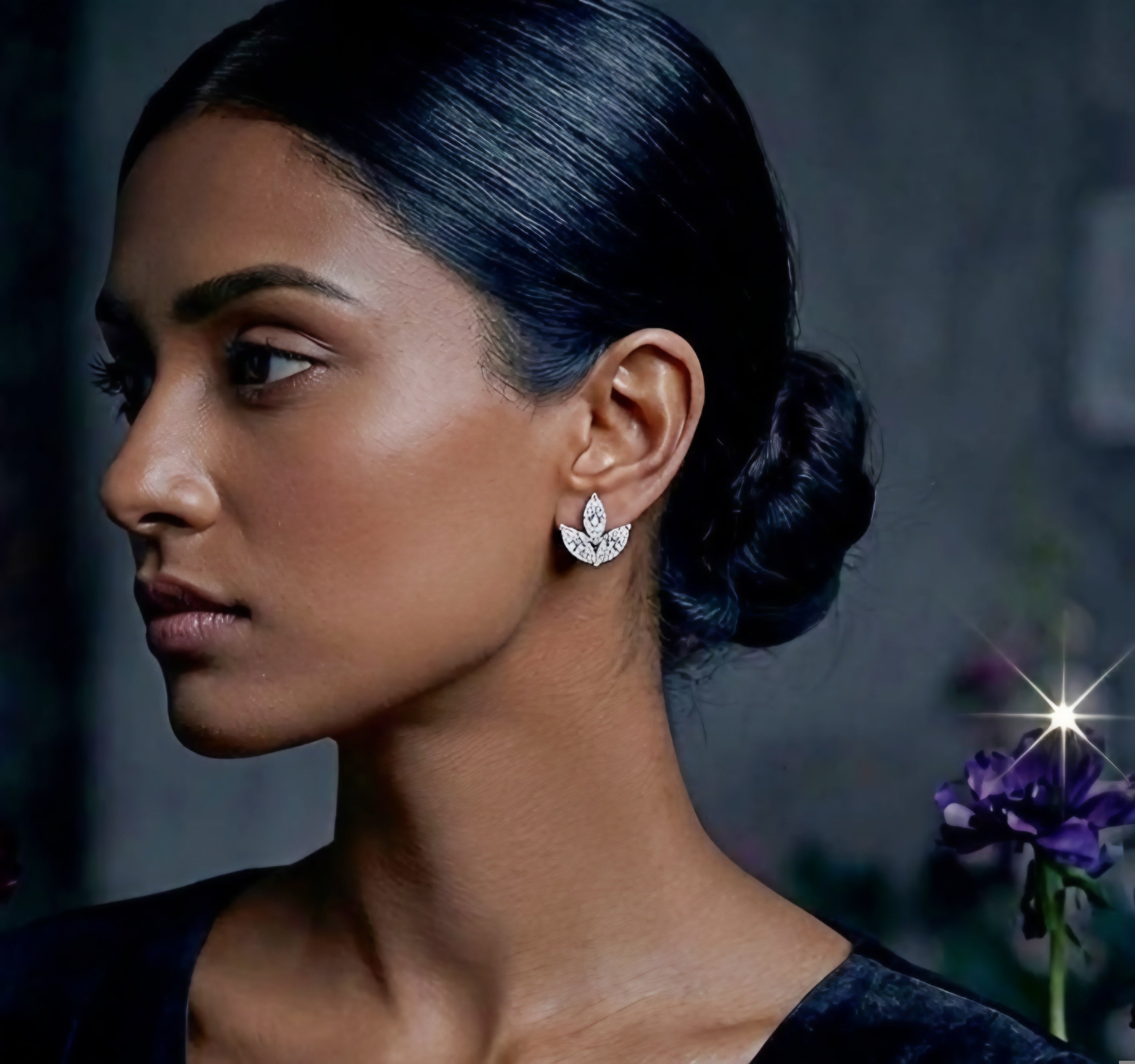 Shimmering Laurel Leaf Cluster Earrings