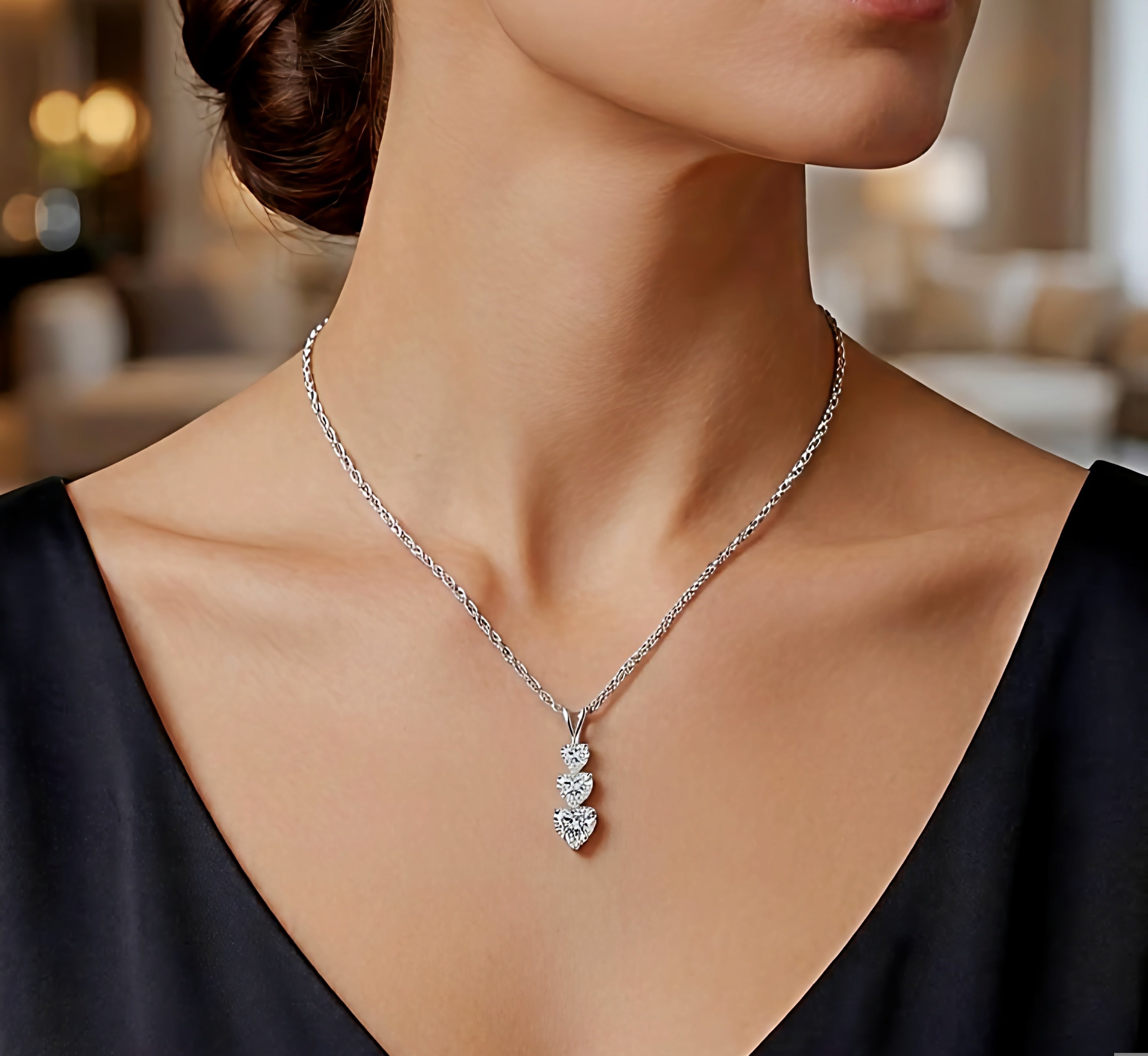 Graduated Heart Cascading Drop Necklace