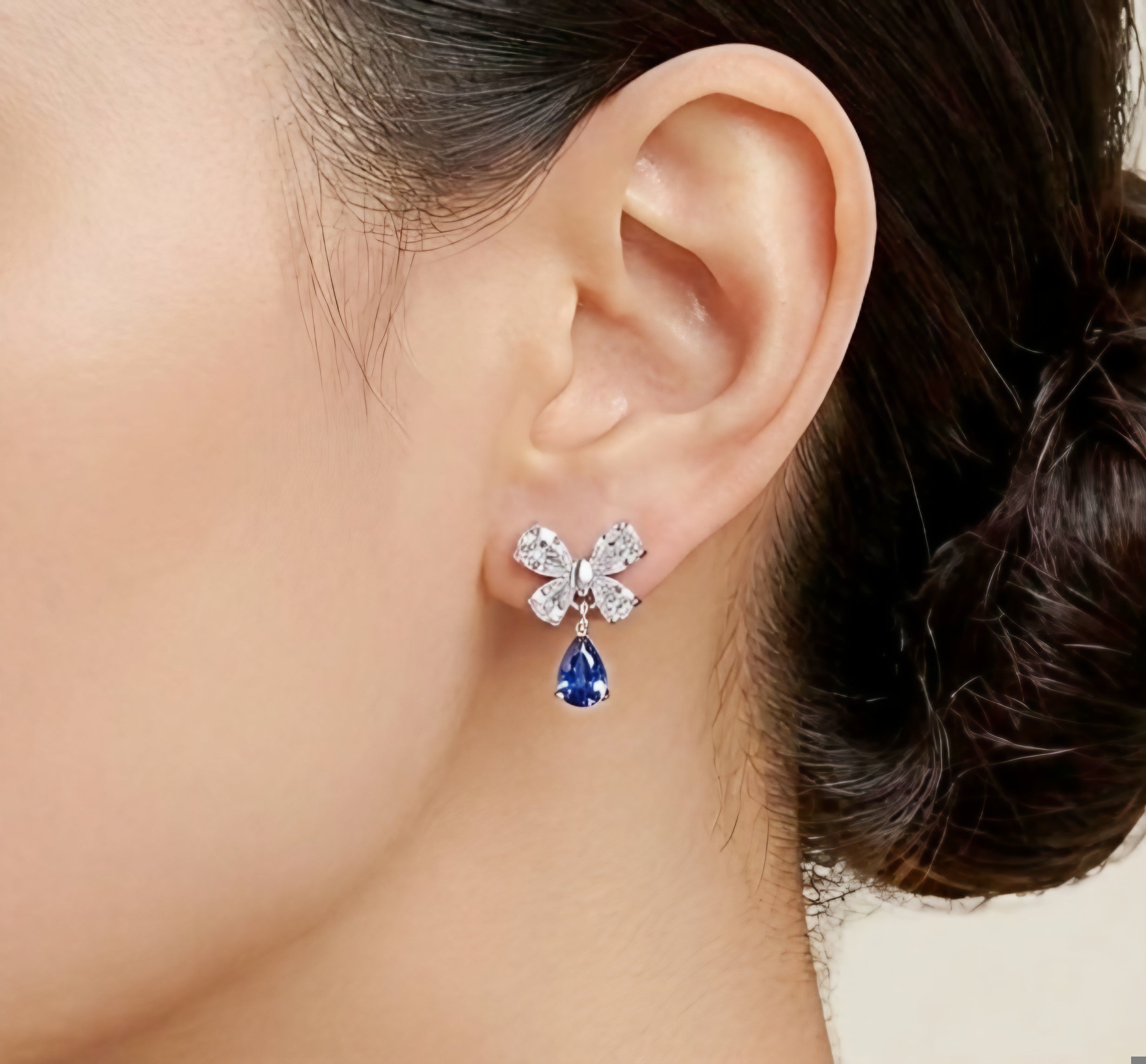 Crystal Bow Teardrop Dangle Studs