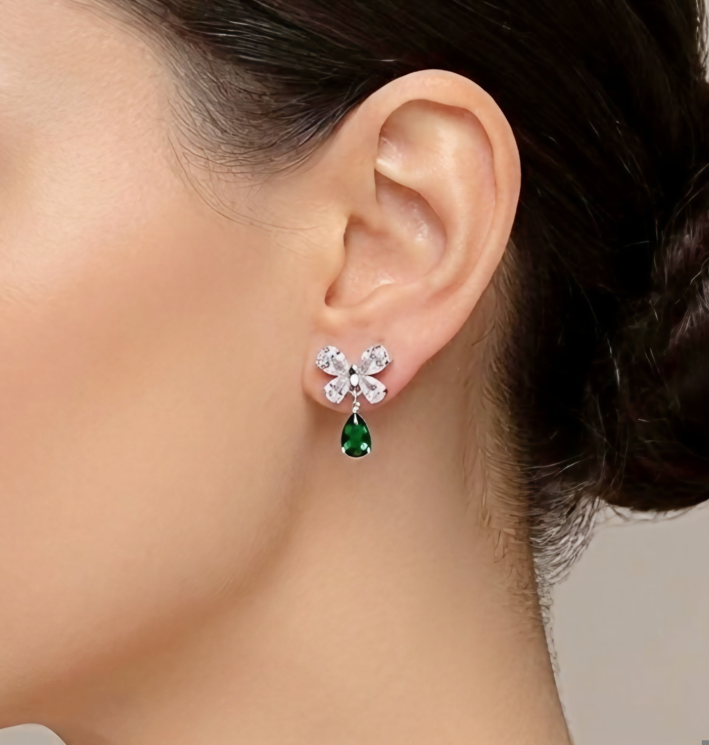 Crystal Bow Teardrop Dangle Studs