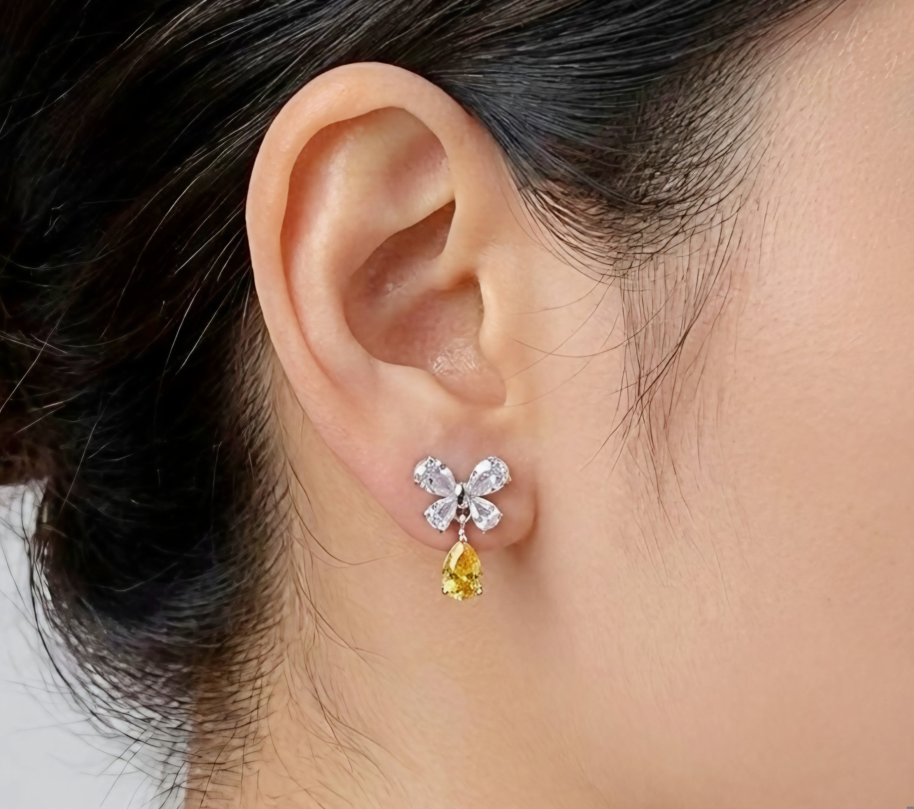 Crystal Bow Teardrop Dangle Studs