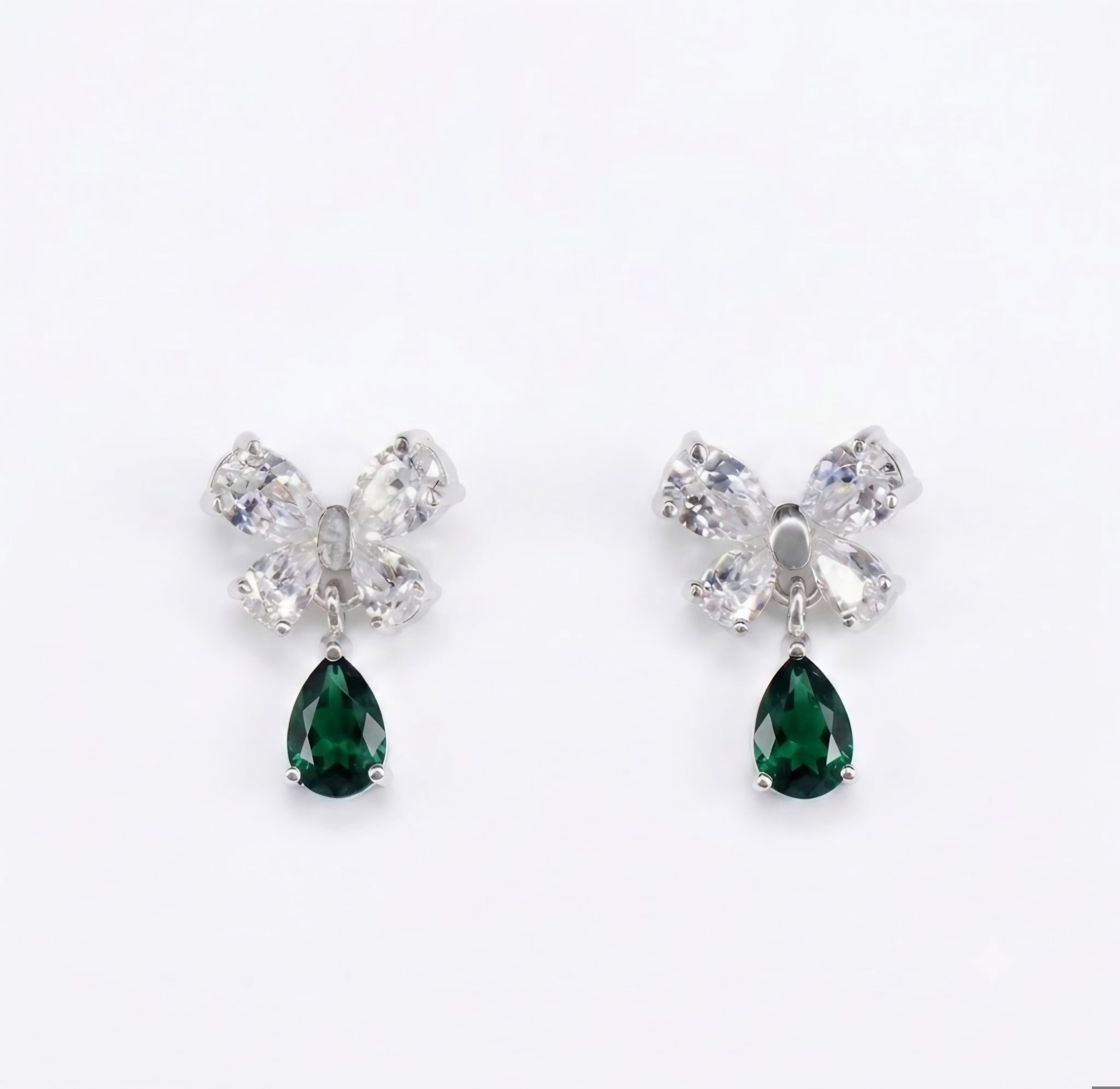 Crystal Bow Teardrop Dangle Studs