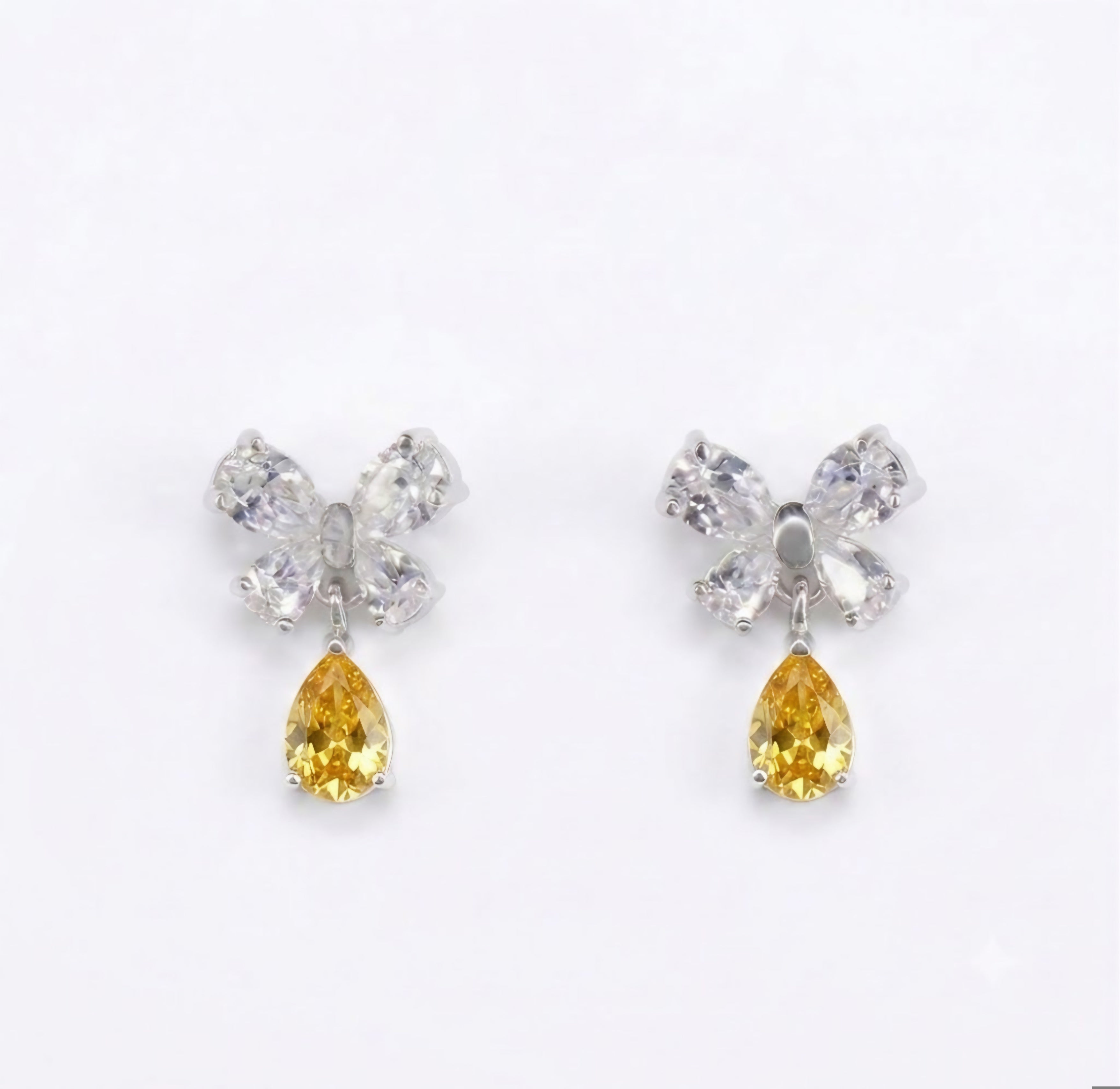 Crystal Bow Teardrop Dangle Studs