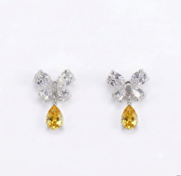 Crystal Bow Teardrop Dangle Studs